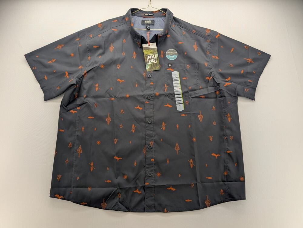 NWT Men's AKHG Mountain Stream Relaxed Fit Short Sleeve Shirt in Ink size 2XL